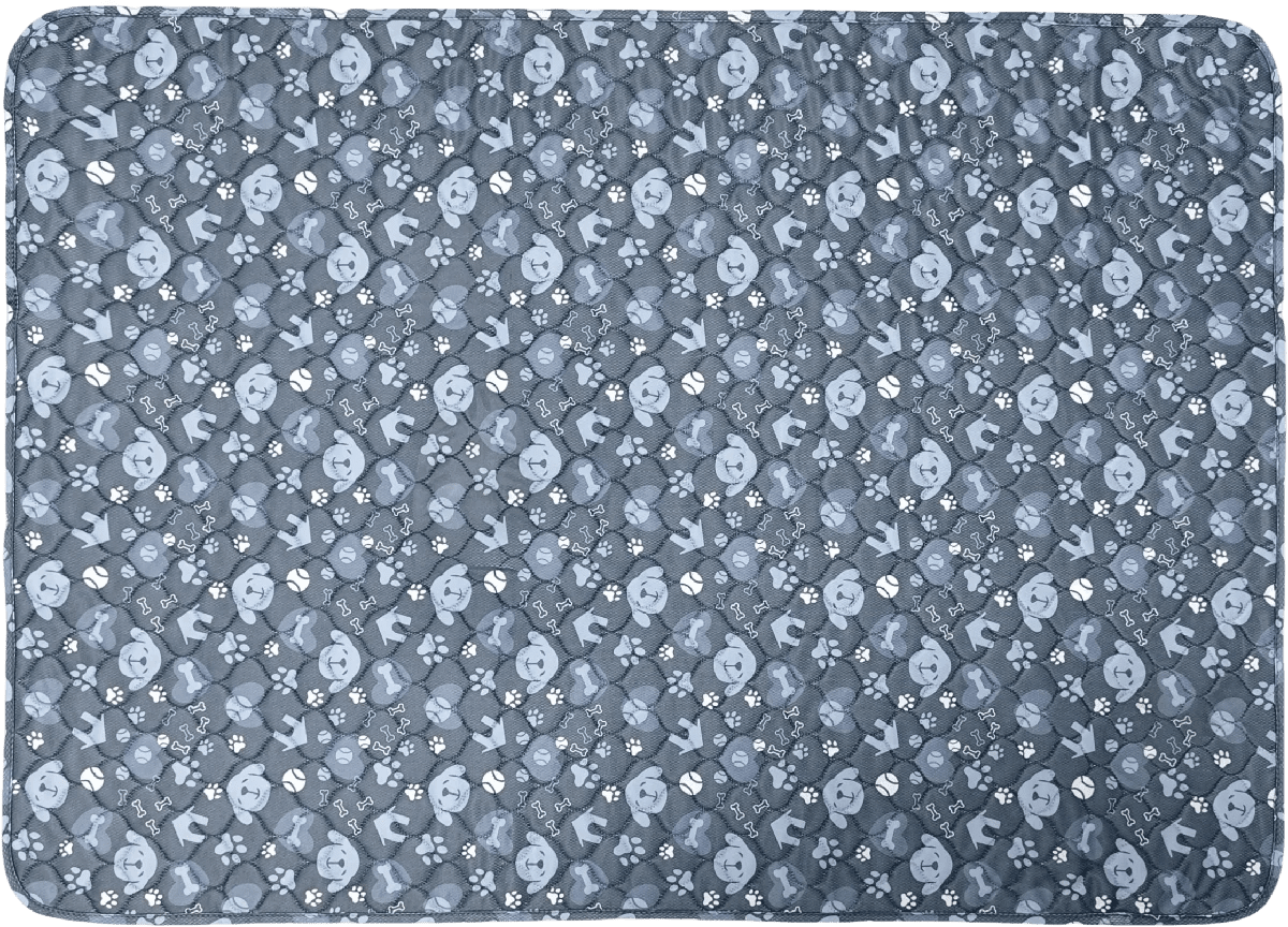 tapis chien gris avec des chiens souffrant d'incontinence. Le tapis bleu est parfait pour les chien qui ont des problèmes de vessis. Image produit Boutiquechien