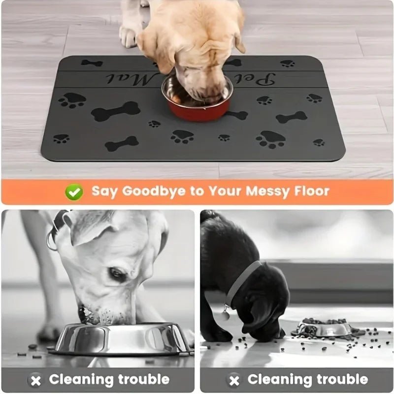 Tapis sous gamelle chien avant et après 