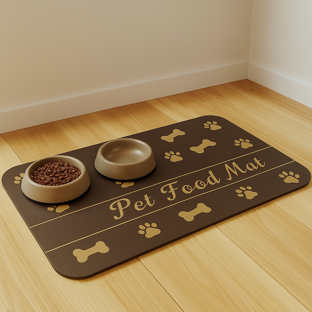 Tapis pour chien de couleur claire et foncé avec des formes d'os et de patte. Image produit Boutiquechien  
