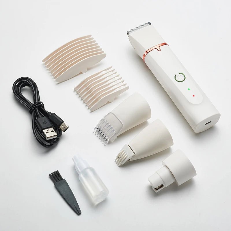 Totalité des accessoires de couleurs blanc avec toutes les têtes de coupe. Image produit Boutiquechien