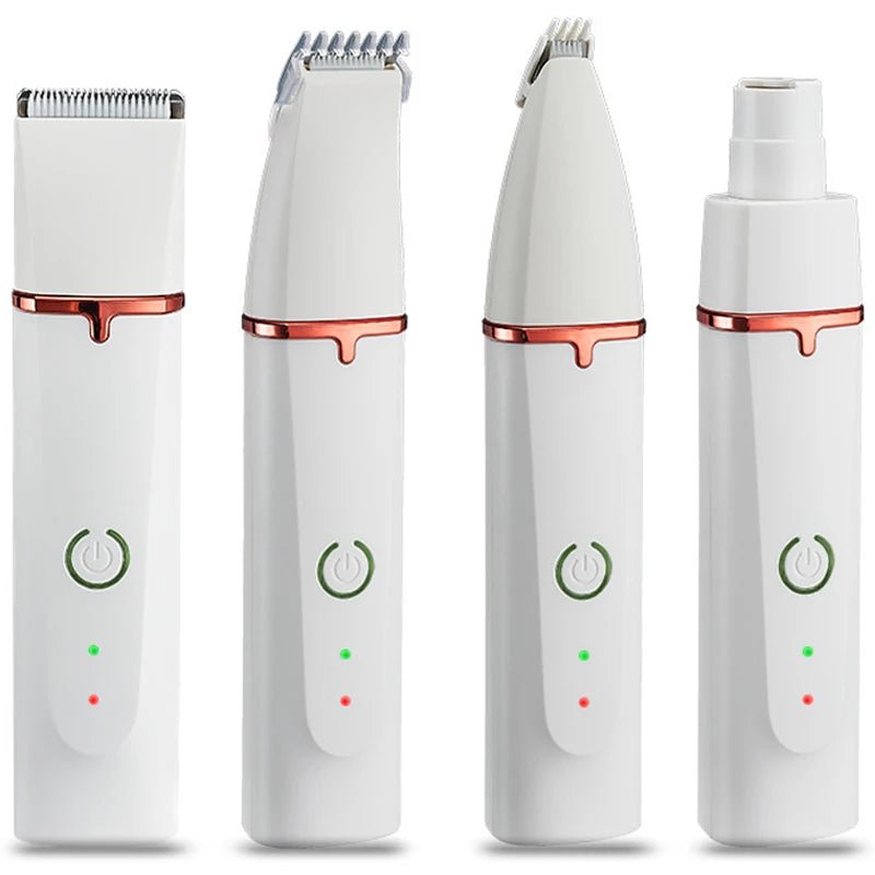 Totalité des accessoires de couleurs blanc avec toutes les têtes de coupe mis en place . Image produit Boutiquechien