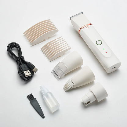 Totalité des accessoires de couleurs blanc avec toutes les têtes de coupe. Image produit Boutiquechien