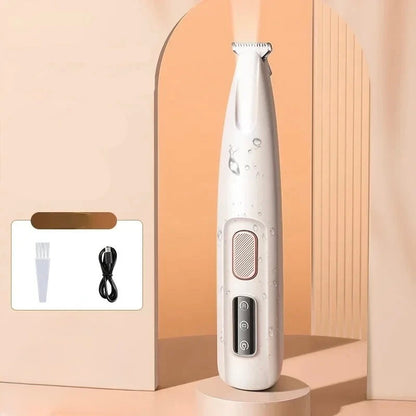 tondeuse pour coussinet de couleur beige mis en avant avec une brosse de nettoyage et un chargeur. Image produit Boutiquechien 