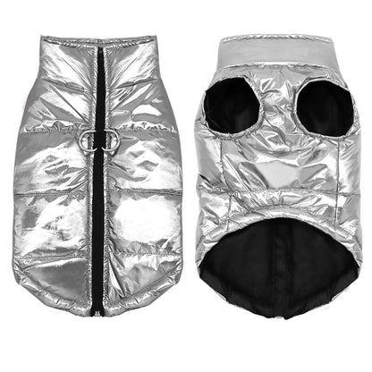 Totalité des vues de la veste argenté pour chihuahua. Nous avons une vue de haut et de base de la veste pour chihuahua. Image produit boutiquechien