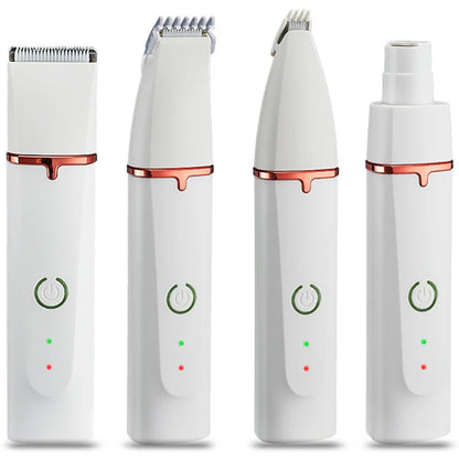 Totalité des accessoires de couleurs blanc avec toutes les têtes de coupe mis en place . Image produit Boutiquechien