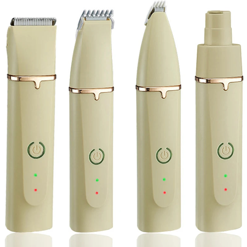 Totalité des accessoires de couleurs jaune avec toutes les têtes de coupe mis en place . Image produit Boutiquechien