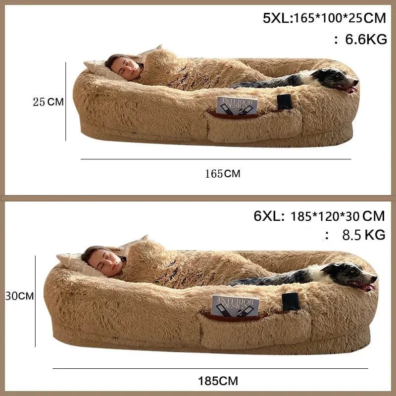Dimensions du super grand panier pour chien de 165cm de long et 25 cm de hauteurLe tapis est tellement grand qu'une personne peut dormir de dedans. Image produit Boutiquechien 
