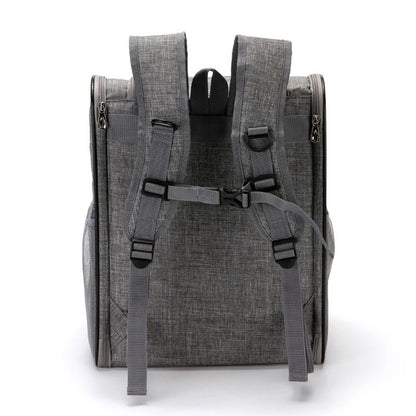 vue de dos du sac à dos pour chien de couleur gris posé. Image produit Boutiquechien