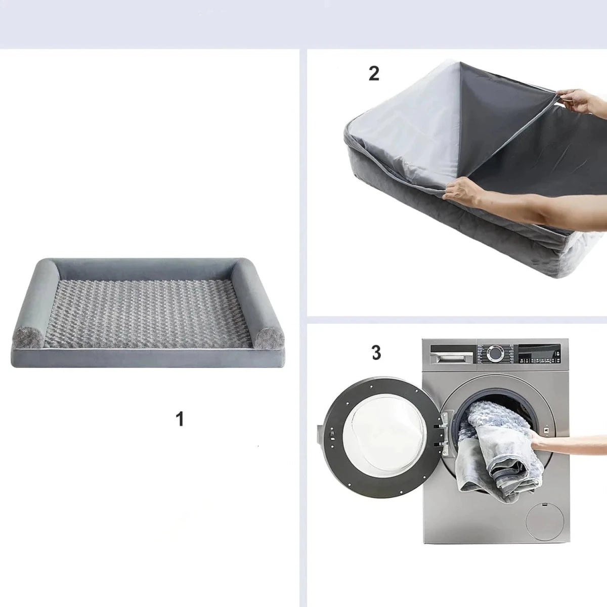 image montrant comment nettoyer le panier pour chien multi-saisons de botuiquechien de couleurs grise 